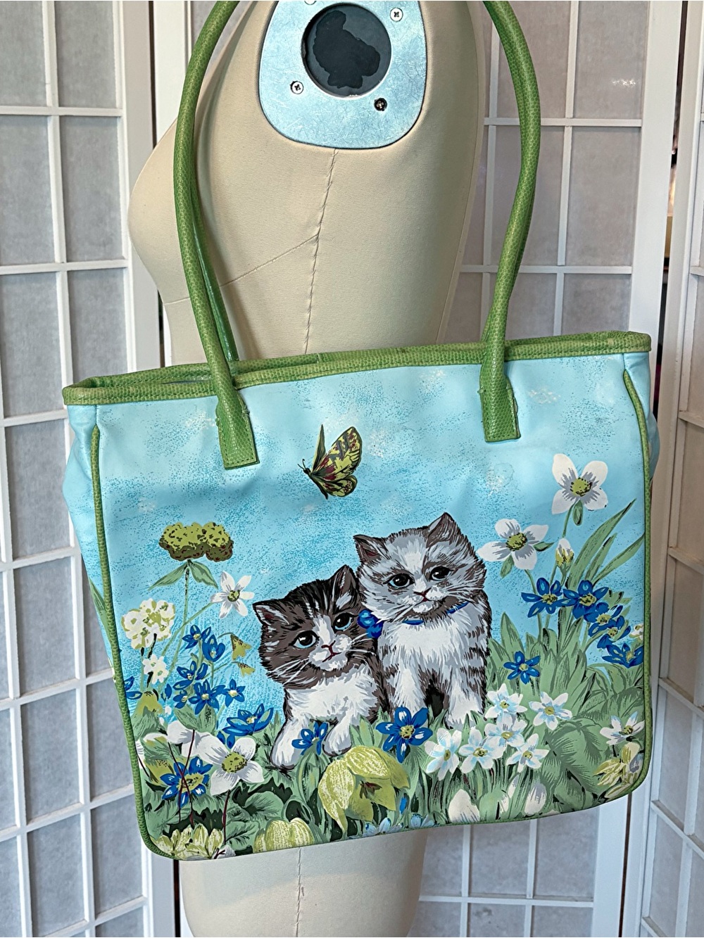 Vintage Y2k Avon PVC Kitties Shoulder Bag Tote Cats and Butterflies
